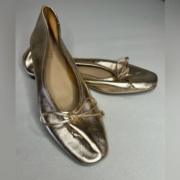Shutz Arissa platina Metallic leather ballet flats made in Brazil NWOB. Size 5 - Picture 2 of 6